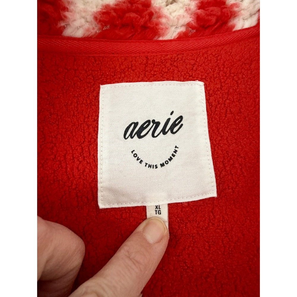 Aerie Hometown Holiday Quarter Zip Sweatshirt Red Sherpa Tribal Sz XL‎ - Picture 3 of 8